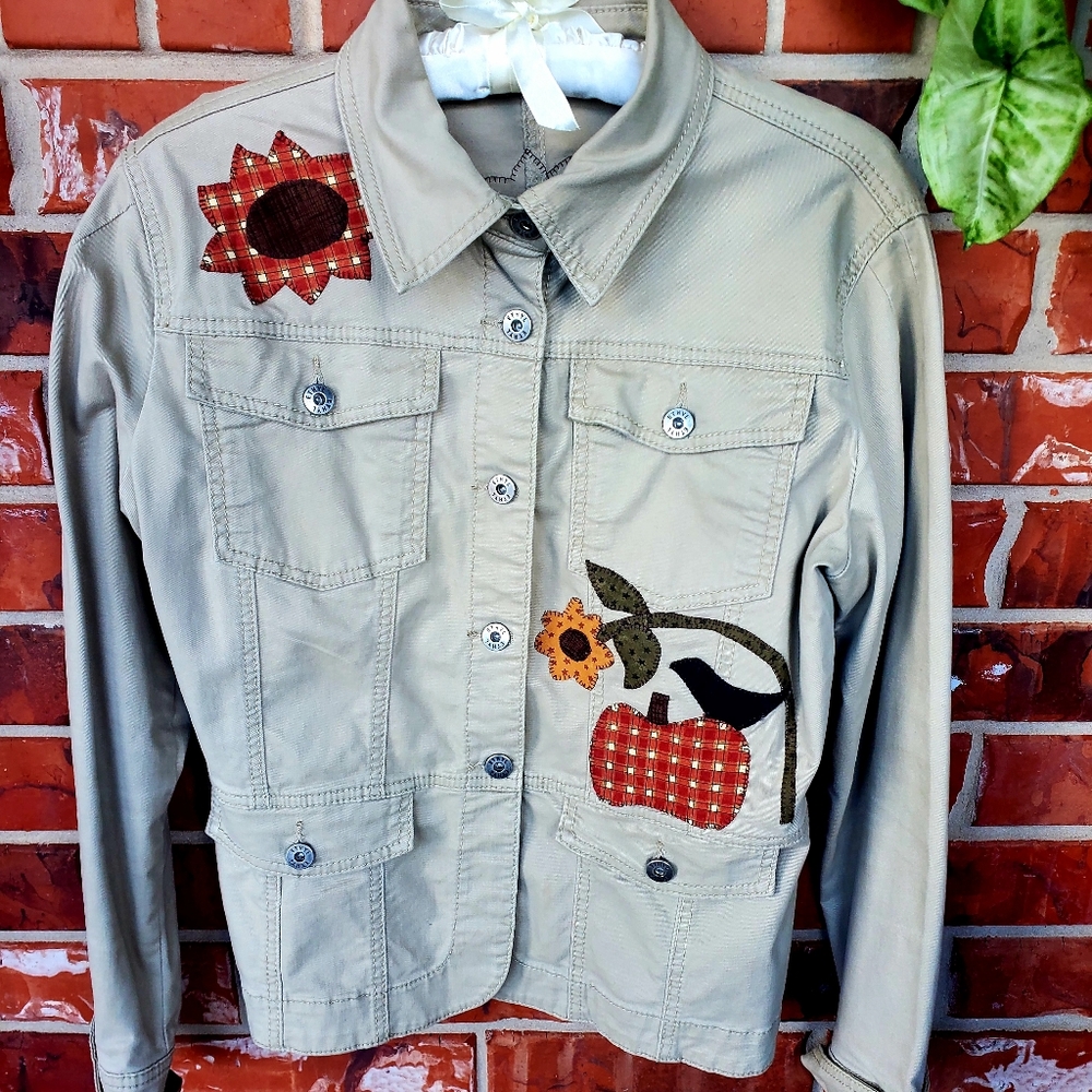 Ethyl Denim Vintage Embroidered Khaki Women's Cargo Jacket